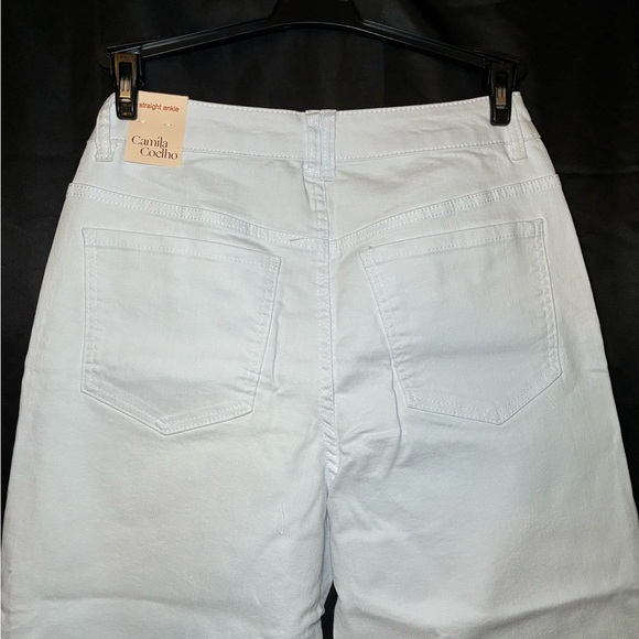 Camila Coelho White Straight Ankle Jeans with Gold Chain Detail - Size 8 NWT - Picture 9 of 10